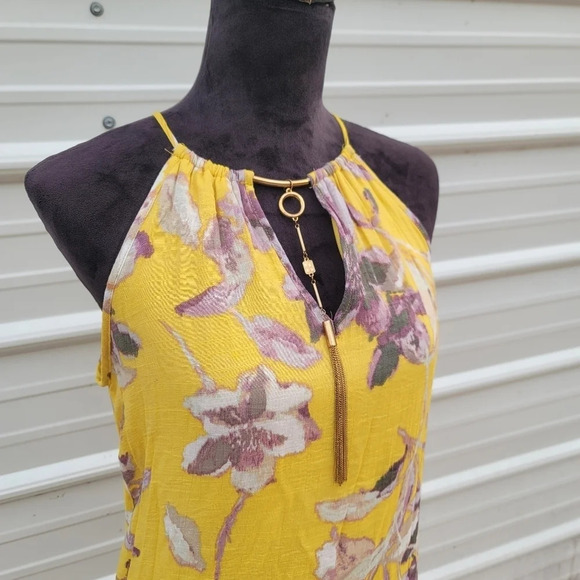 NWT Mlle Gabrielle Floral Yellow Sleeveless Sun Dress Necklace Gold sz Small - Picture 9 of 11